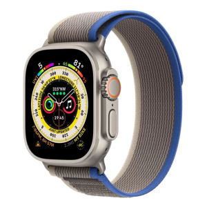 умные часы apple watch ultra gps + cellular 49мм titanium case with blue/gray trail loop mqf33, синий/серый