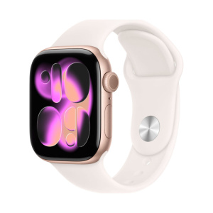 умные часы apple watch series 11 (2025) gps 42 мм, rose gold aluminium case, sport band, starlight s/m