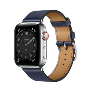 часы apple watch series 6 hermès 40mm корпус из стали серебристого цвета, синий кожаный ремешок (mgwm3)