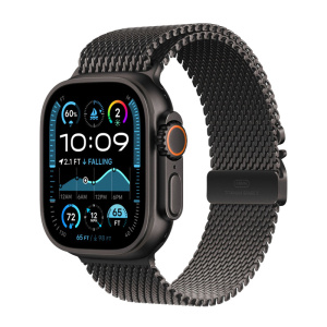 умные часы apple watch ultra 2 (2024) gps + cellular, 49 мм, titanium case, ремешок milanese черный m