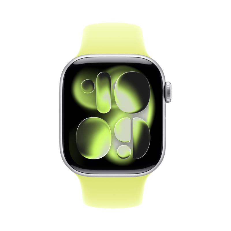 умные часы apple watch series 11 (2025) gps 42 мм, silver aluminium case, sport band, yellow s/m