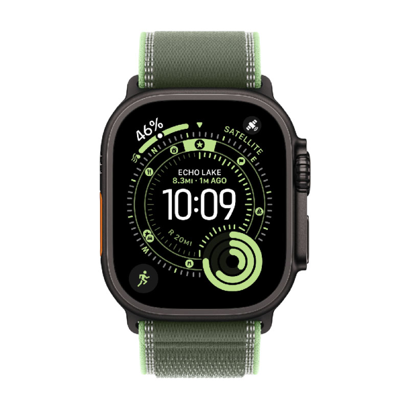умные часы apple watch series ultra 3 (2025) 49 мм, black titanium case, green trail loop