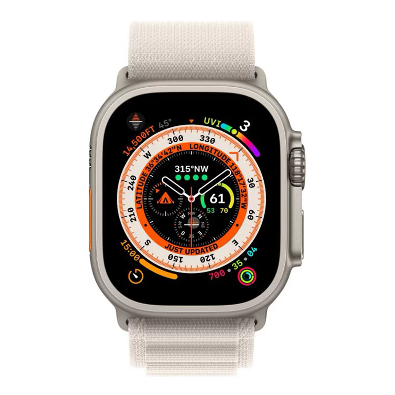 умные часы apple watch ultra 49 мм titanium case cellular, титановый/сияющая звезда alpine loop, (m/l, 145–220 мм)