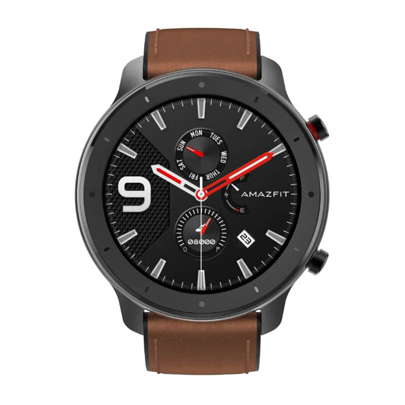 часы amazfit gtr 47mm aluminium case, leather strap black (черные)