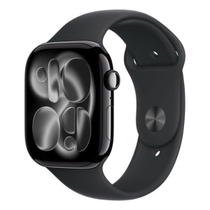 умные часы apple watch series 11 (2025) gps 46 мм, jet black aluminium case, sport band, black m/l