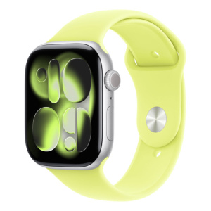 умные часы apple watch series 11 (2025) gps 46 мм, silver aluminium case, sport band, neon yellow m/l