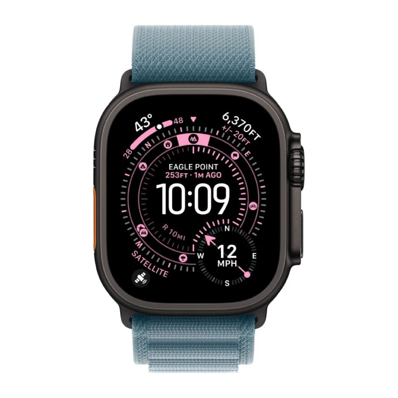 умные часы apple watch series ultra 3 (2025) 49 мм, black titanium case, light blue alpine loop