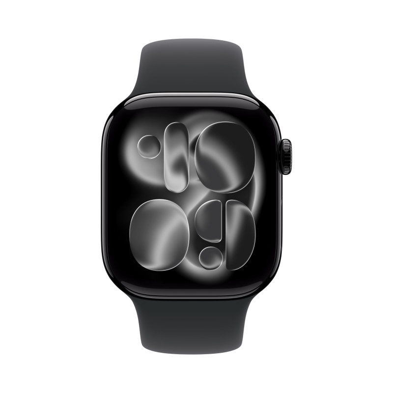 умные часы apple watch series 11 (2025) gps 46 мм, jet black aluminium case, sport band, black m/l