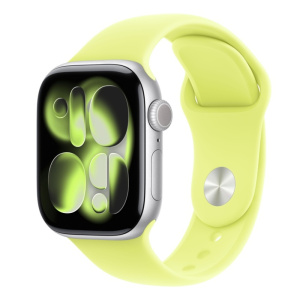 умные часы apple watch series 11 (2025) gps 46 мм, silver aluminium case, sport band, yellow m/l