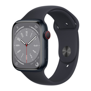 умные часы apple watch series 8 gps 45мм midnight aluminum case with midnight sport band s/m